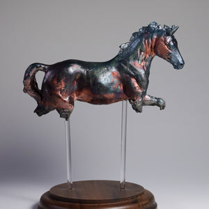 raku ceramic metallic copper horse sculpture