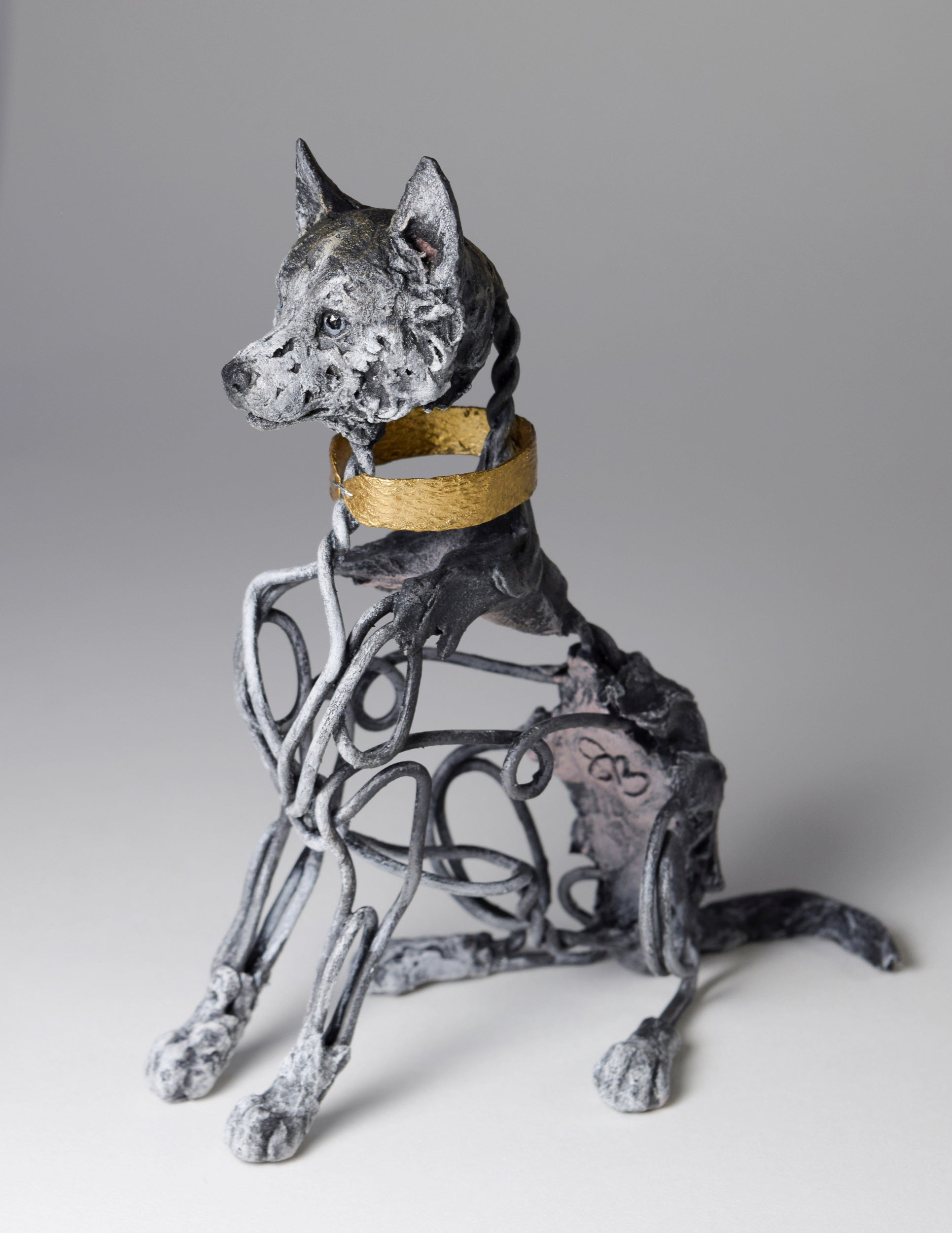 Air dry clay and wire husky dog sculpture by Susie Benes