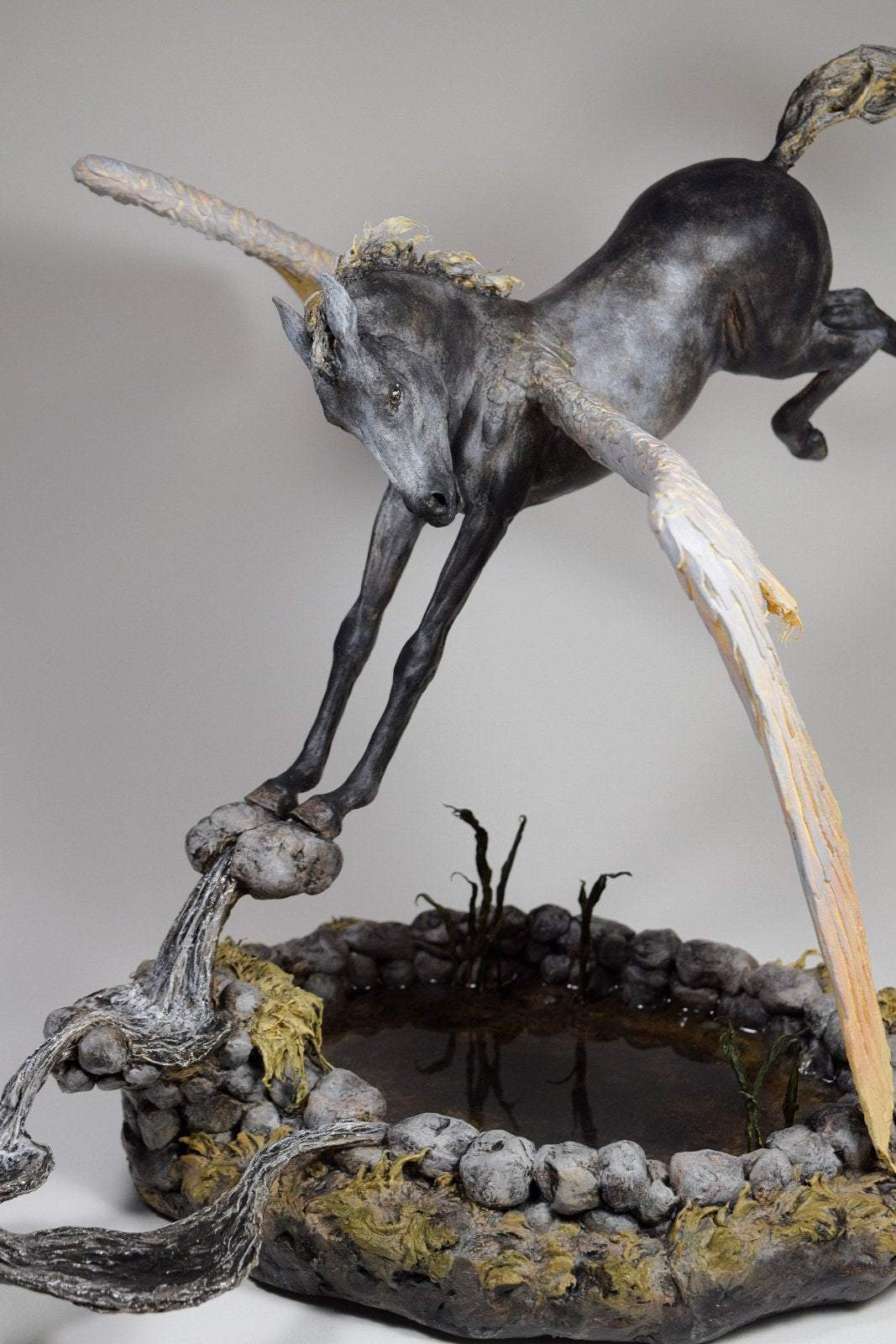 Pegasus at the spring mixed media sculpture