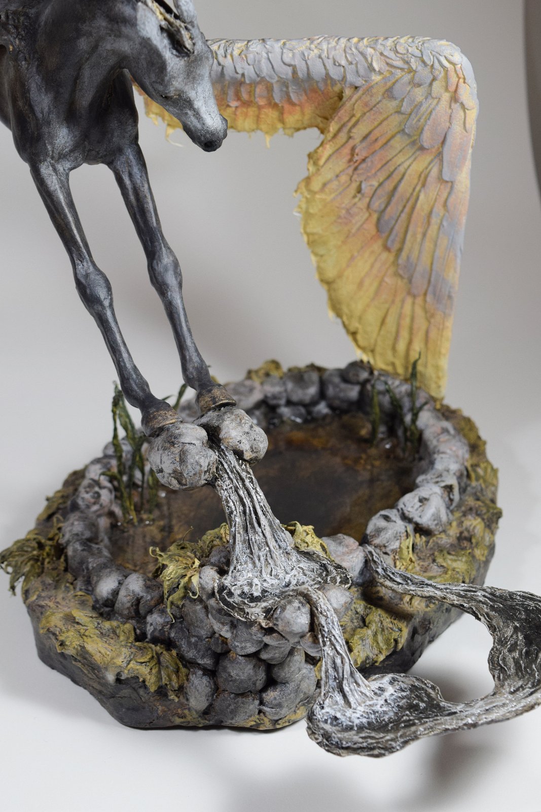 Detail of Pegasus at the spring mixed media sculpture