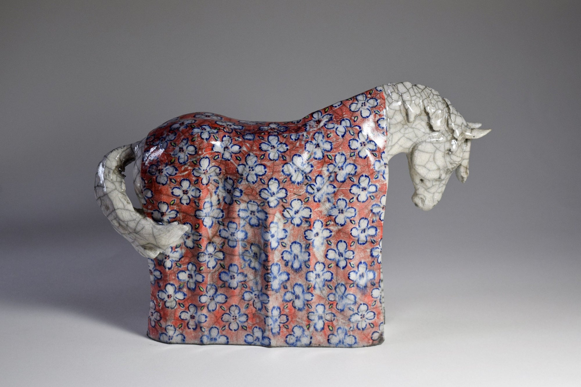Ceramic raku horse sculpture Zen Horse XII by Susie Benes