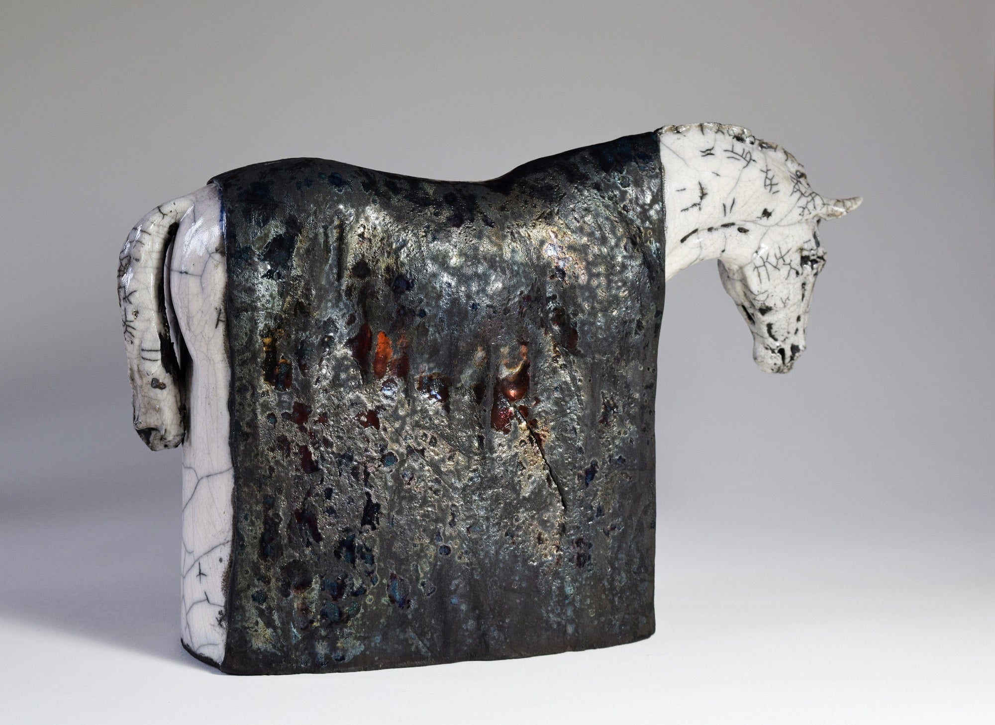 Ceramic raku horse sculpture Zen Horse XIX by Susie Benes