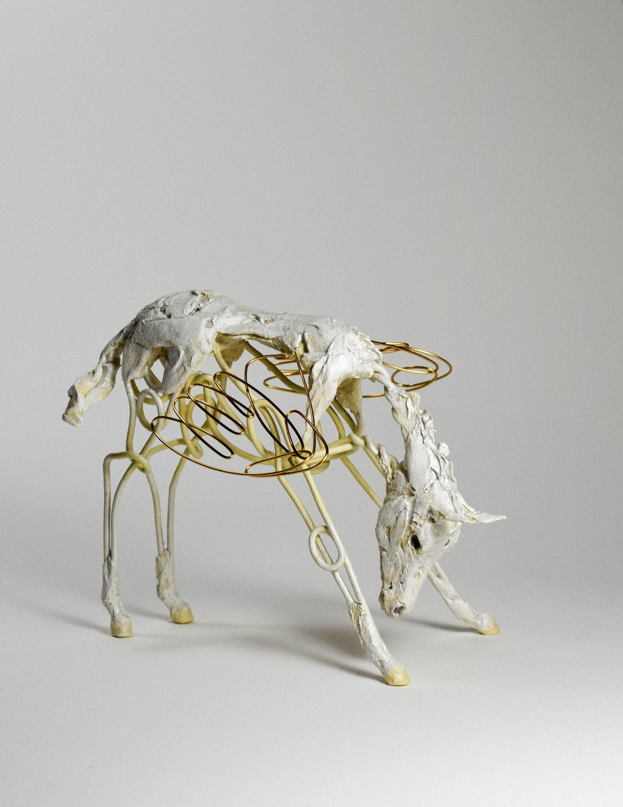 Wire and clay pegasus horse sculpture by Susie Benes