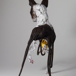 Air dry clay and wire french bulldog dog sculpture by Susie Benes