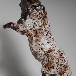 Ceramic rearing wild horse appaloosa sculpture